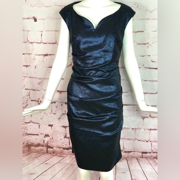 Nicole Miller Dresses & Skirts - NICOLE MILLER 12 ruched metallic blue on black sleeveless cocktail dress Size 12
